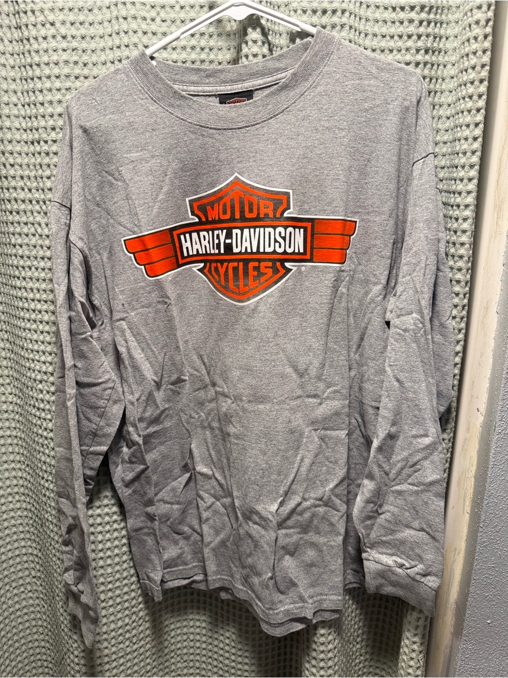 Vintage Cancun Harley-Davidson Gray Long Sleeve Shirt with Orange Shield Logo